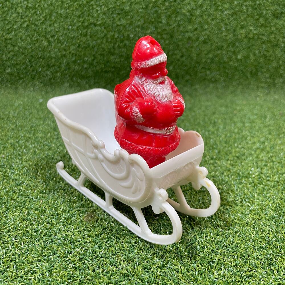 Vintage 1950s Hard Plastic Santa Claus Sleigh Christmas Holiday Candy Container